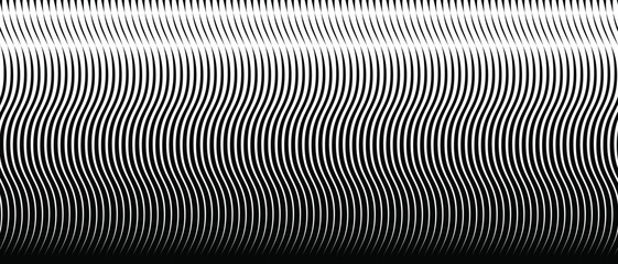 Gradient transition wave lattice. Diagonal smooth halftone stripes black and white vector background. Slanted monochrome fade-out backdrop. Abstract rhythmic geometric overlay.