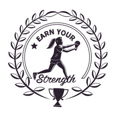 Woman Earning Strength with Laurel Wreath Emblem