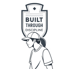 Woman with Built Through Discipline Emblem