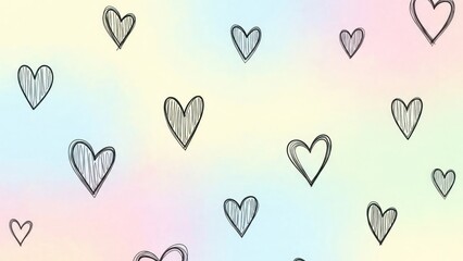 Pastel-colored hearts on a gradient background.