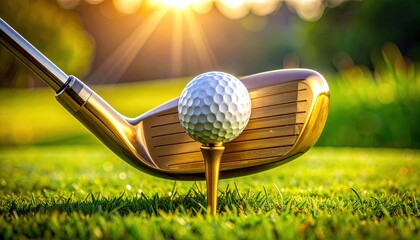 Golden golf club hitting a diamond golf ball