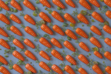 Playful seamless carrot pattern pulses with glossy color and rhythmic illustrated repetition flow