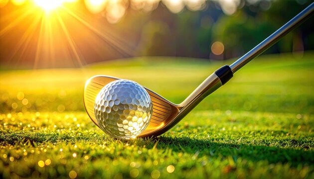 Golden golf club hitting a diamond golf ball