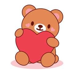 Fototapeta premium Adorable Teddy Bear Hugging Big Heart Valentine Art