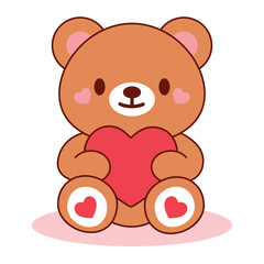 Obraz premium Cute Sitting Teddy Bear with Heart Valentine Design