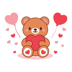 Obraz premium Cute Teddy Bear Surrounded by Hearts Valentine Illustration