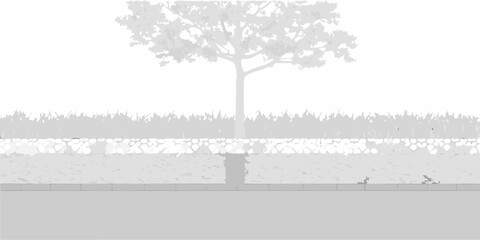 A solitary tree stands prominently against a minimalist grayscale landscape © MSTShikha