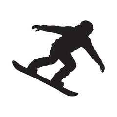 Obraz premium A striking black silhouette of a snowboarder carving down a slope, capturing the dynamic energy of winter sports