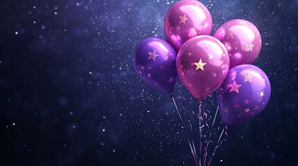 Party birthday celebration balloons purple pink stars festive bokeh image