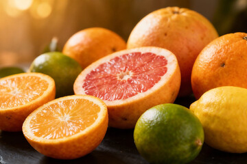 Assorted Citrus Fruits with Juicy Halves and Vibrant Colors by generative AI technology