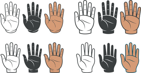 Fototapeta premium set of cartoon hands in different skin tones and colors palms facing forward