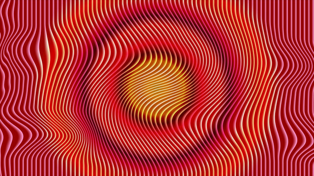 Abstract hypnotic red and yellow wavy lines creating vibrant optical illusion art for visual interest and design projects