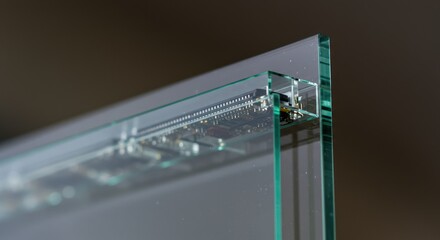 Close-up of a glass panel with electronic components