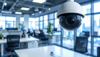 Corporate security concept with a security camera in a corporate office - enterprise headquarters concept