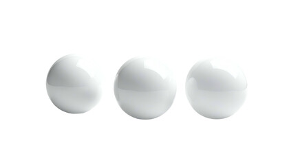 Three glossy white spheres, evenly spaced, against a stark, solid black background