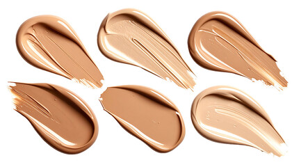 Six swatches of foundation in varying shades, arranged in two rows