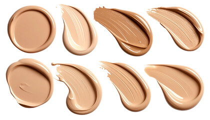 Swatches of various beige and tan creamy liquids, arranged on black, showing textures