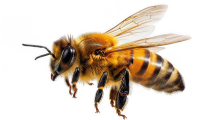 a stunning bee is flying isolated on white transparent background