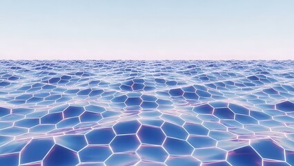 Futuristic hexagon water horizon landscape