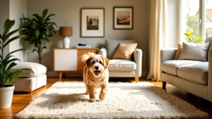 The scene of pets resting in the living room
