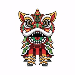 Colorful cartoon illustration of a traditional lion dance costume on white