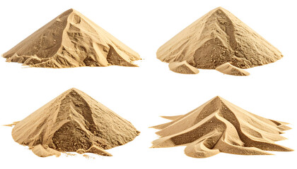 Four isolated piles of fine sand, each with slightly varied shape and texture