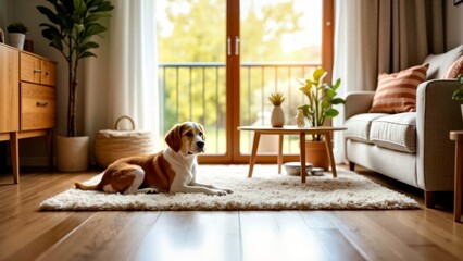 The scene of dogs resting in the living room