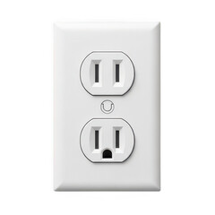 White plastic electrical outlet with two sockets isolated on white transparent background