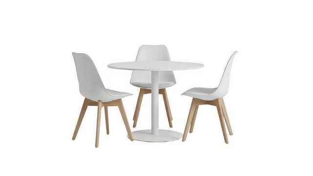 white table and mordan chairs isolated on white transparent background