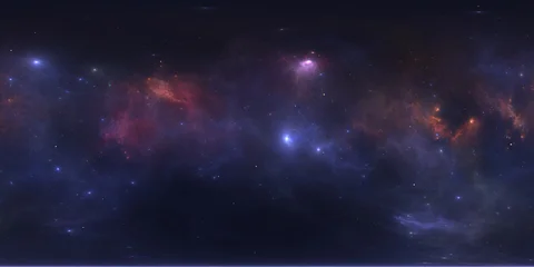 360 degree space nebula. Giant interstellar cloud with stars, equirectangular projection, environment map. Spherical panorama. 3D rendering, Fractal image © Peter Jurik