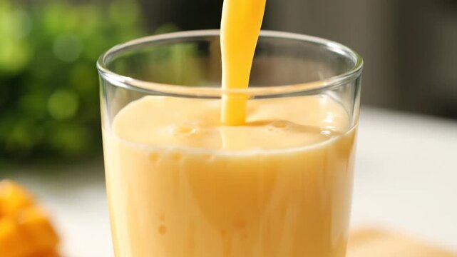 Delicious Mango Lassi Pouring Slow Motion Refreshing Smoothie