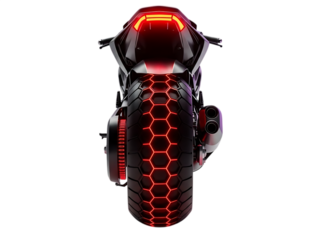Futuristic motorcycle rear view with glowing red tire design transparent background