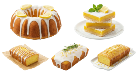 Assorted Lemon Cakes Collection: Bundt, Loaf, and Slices with Glaze and Garnish