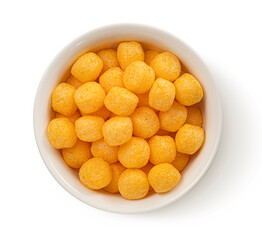 Corn cheese balls isolated on white background, full depth of field, top view
