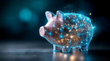Digital piggy bank visualization concept, electronic savings representation, virtual money storage, modern financial technology, digital wealth accumulation, innovative banking sym