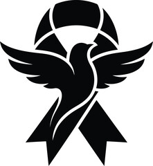 Silhouette of flying dove bird with parachute rescue concept