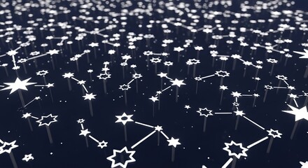 Abstract constellation map concept with glowing stars connected by lines on a glossy surface