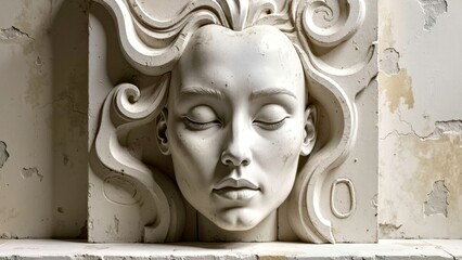 Relief curly hair human face ornament picture