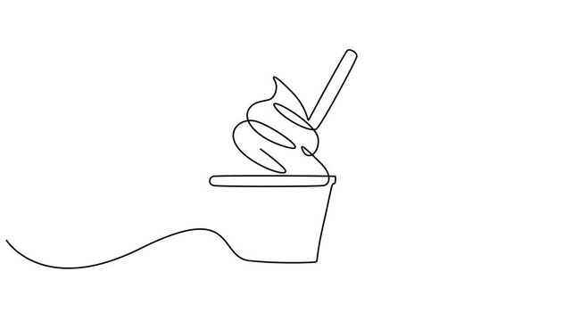 Cup ice cream single line drawing animation video. Full length one line drawing, Cup ice cream continuous one line drawing animation video, Full length single line animation.  fresh delicious sundae.