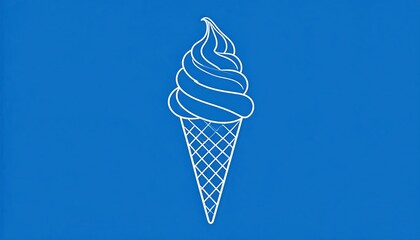 simplistic line drawing 2D ice cream cone on blue