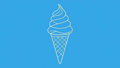 simplistic line drawing 2D ice cream cone on blue
