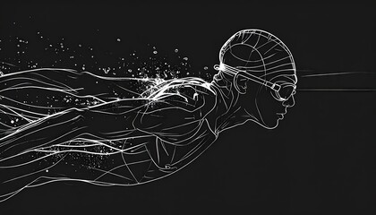 Swimmer is swimming simplistic line drawing 2D