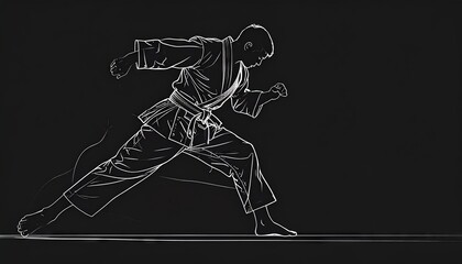 judo master and jujitsu simplistic line drawing on black