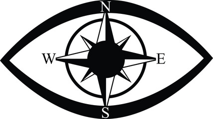 Silhouette of human eye with compass star pupil vision concept