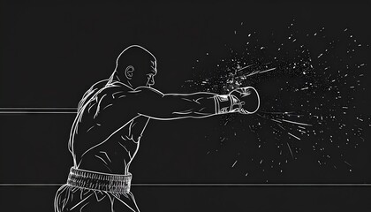Boxer with boxing gloves is punching simplistic line drawing