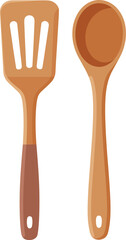 Wooden kitchen utensils, slotted spatula and spoon, rustic cooking tools, natural wood finish, eco-friendly cookware, handcrafted kitchenware, durable hanging handles