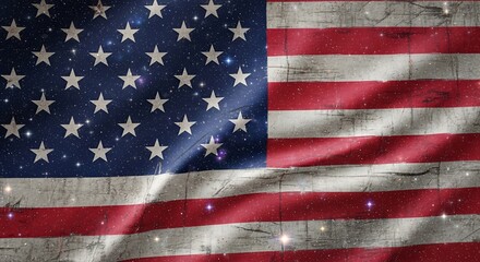 American flag with a cosmic twist evokes a sense of exploration and patriotism