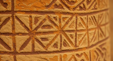 Close-up of a textured, earthenware pot with intricate patterns