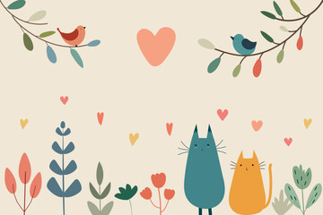Vector invitation with cats and birds