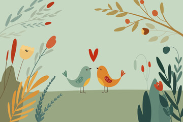 Vector invitation with cats and plants